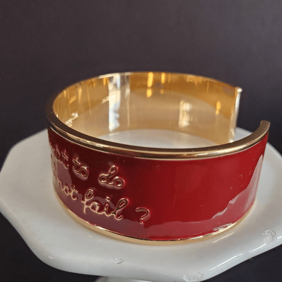 Rustic Cuff Bracelet Red Enamel Gold Tone Encouraging Inspiration Motivational - Picture 5 of 11